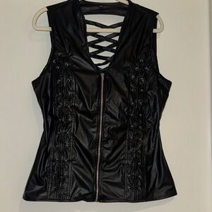 Black Faux Leather Lace-Up Corset Vest Top 3XL